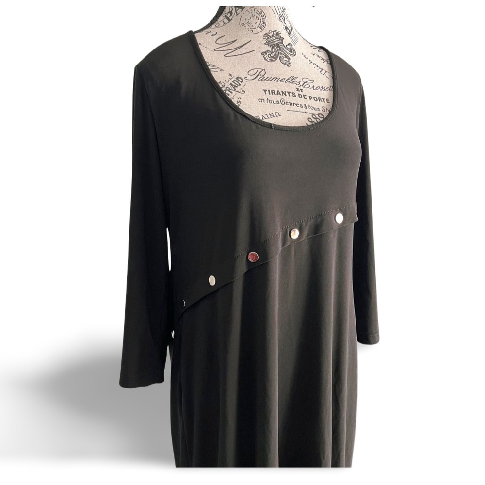 Joseph Ribkoff Black Long Sleeve Dress with Asymmetrical Round Stud Detail - Picture 7 of 9